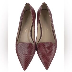 Tamara Mellon Grace Flats in Burgundy Elaphe (Snakeskin) Leather
Size 37, US 7